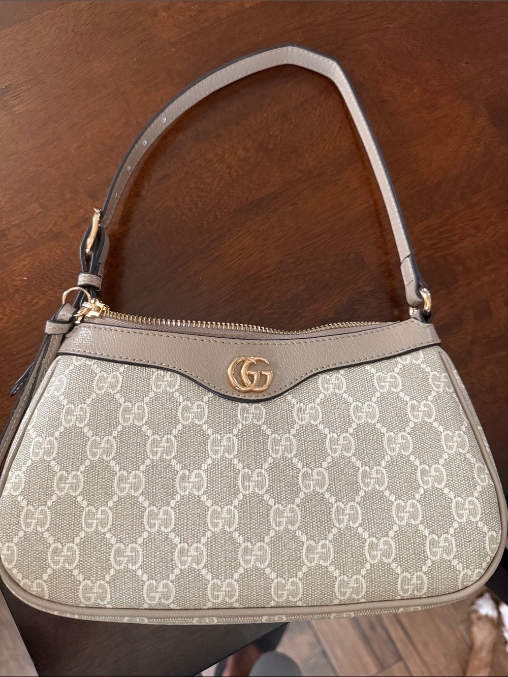 Gucci Beige GG Canvas Shoulder Bag with Gold Hardware